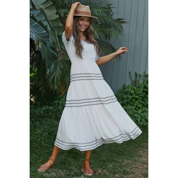 Petallush White Nautical Coastal Summer Maxi Dress Cottagecore Embroidered - Picture 3 of 11